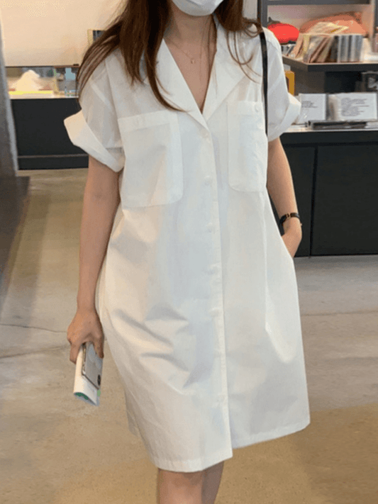 Simple Lapel Single Breasted Shirt Dress