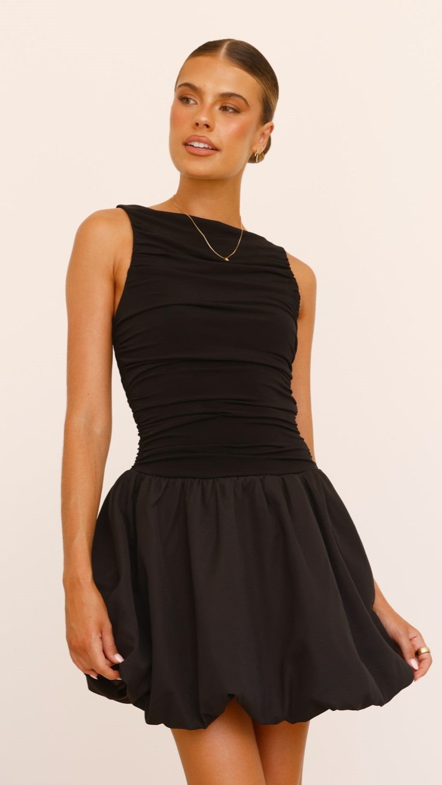 Meera Boat Neck Mini Dress - Black