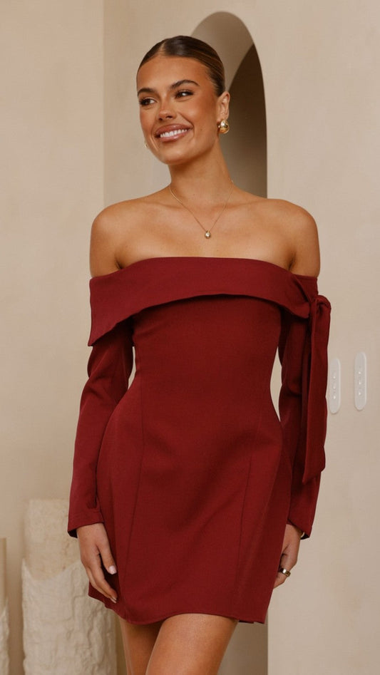 Halen Long Sleeve Mini Dress - Wine