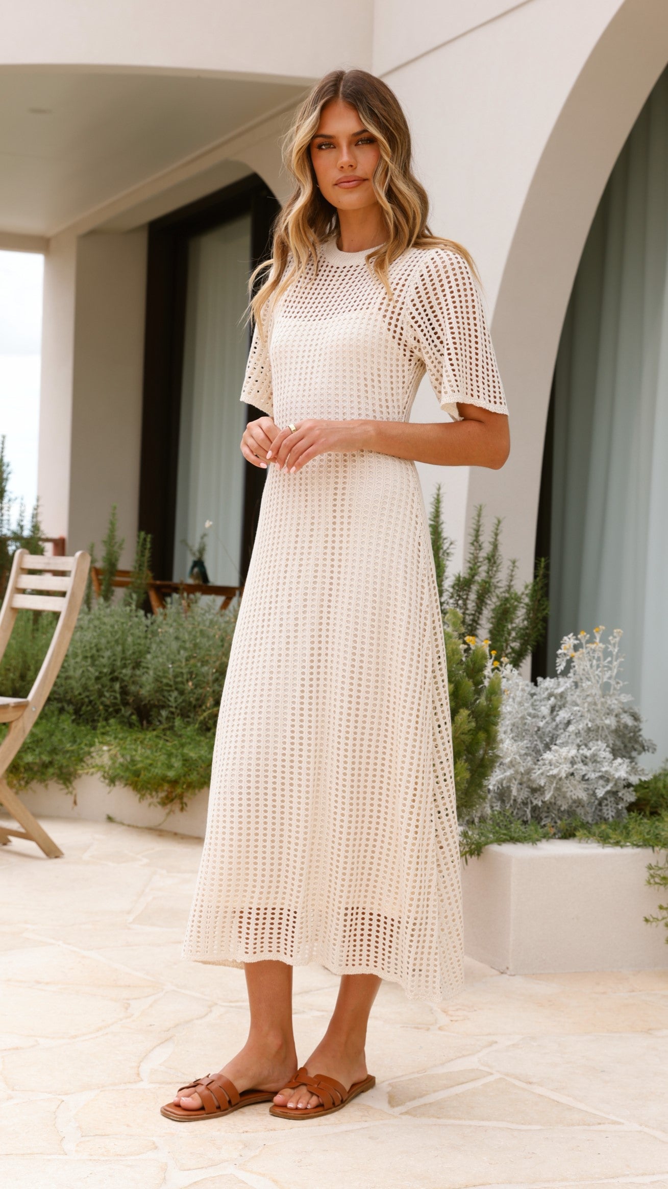 Saisha Crochet Maxi Dress - Beige