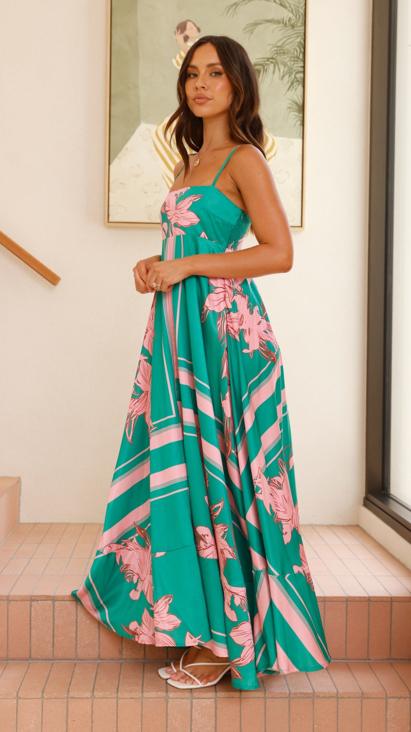 Kaethe Maxi Dress - Green/Pink Floral