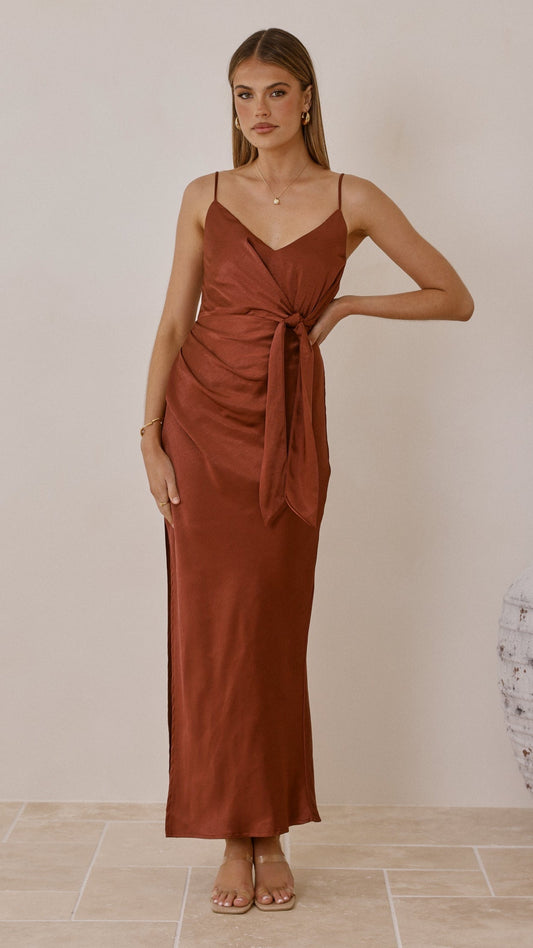 Yasmeen Tie Front Maxi Dress - Rust
