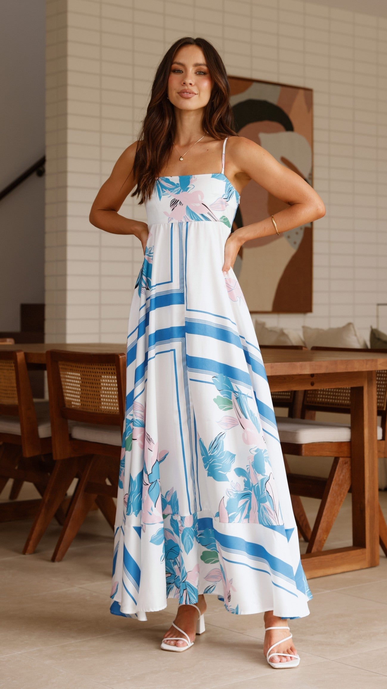 Kaethe Maxi Dress - White/Blue