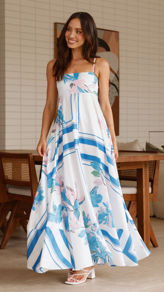 Kaethe Maxi Dress - White/Blue