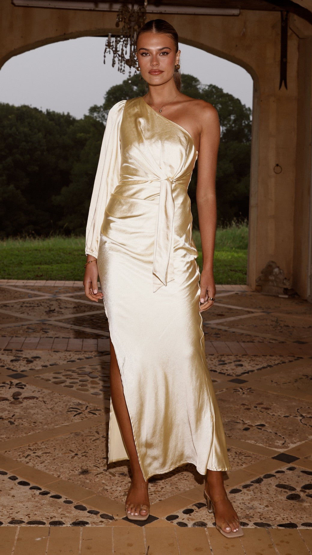 Eden One Shoulder Tie Front Maxi Dress - Yellow