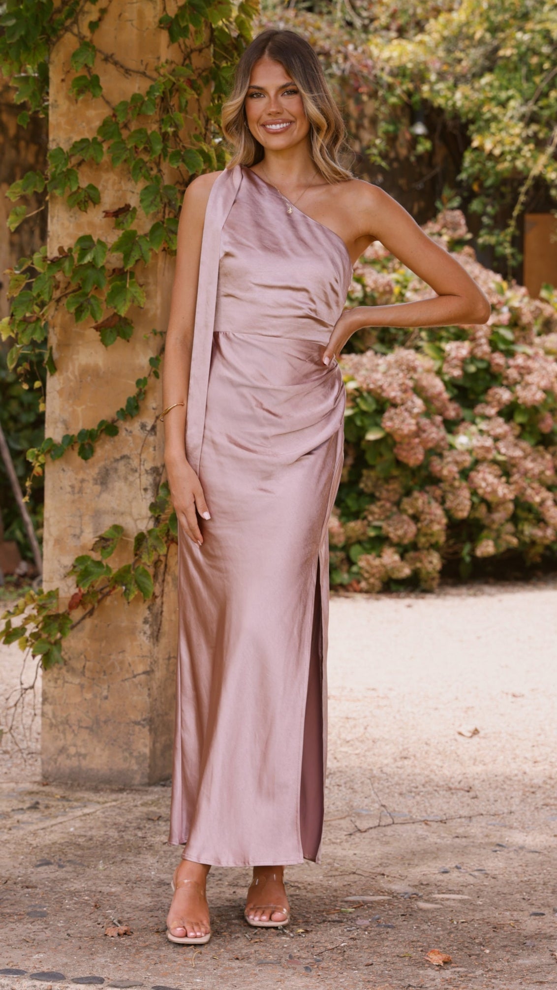 Halle One Shoulder Maxi Dress - Dusty Pink