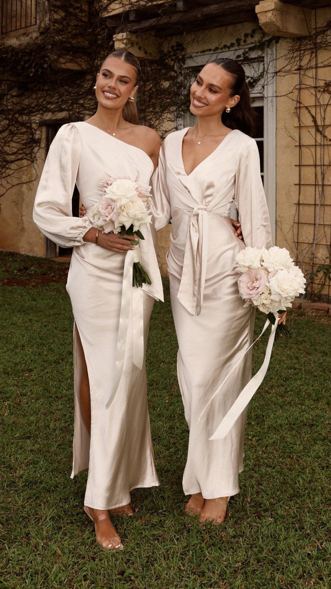 Ivy Long Sleeve Tie Front Maxi Dress - Champagne