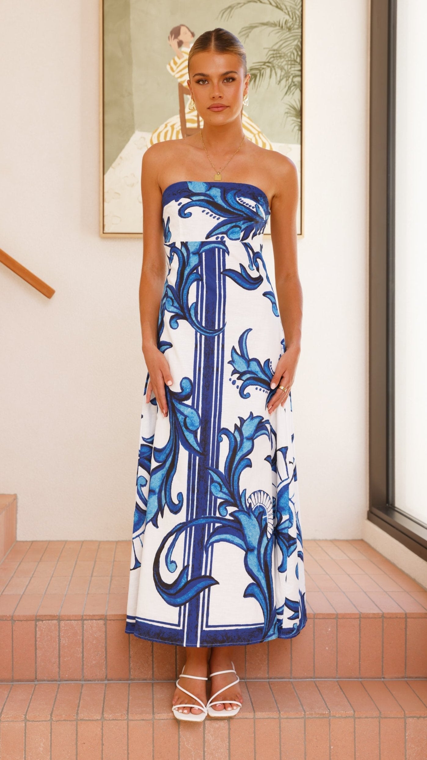 Madra Maxi Dress - Sapphire / White Zayna