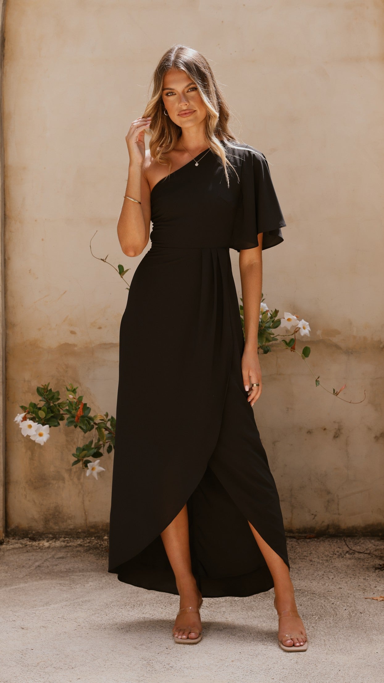 Emma One Sleeve Maxi Dress - Black