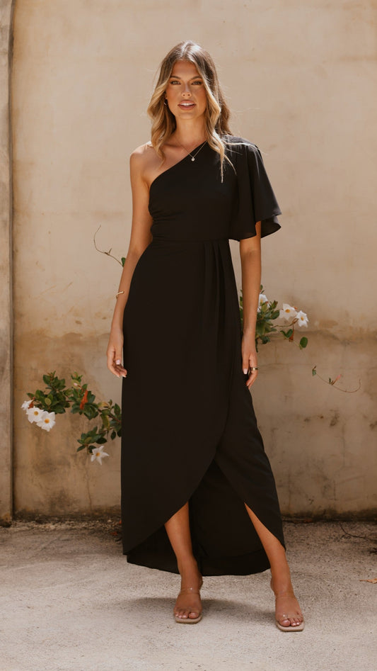 Emma One Sleeve Maxi Dress - Black