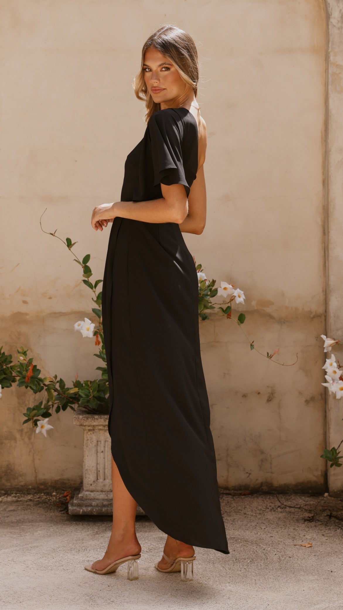 Emma One Sleeve Maxi Dress - Black