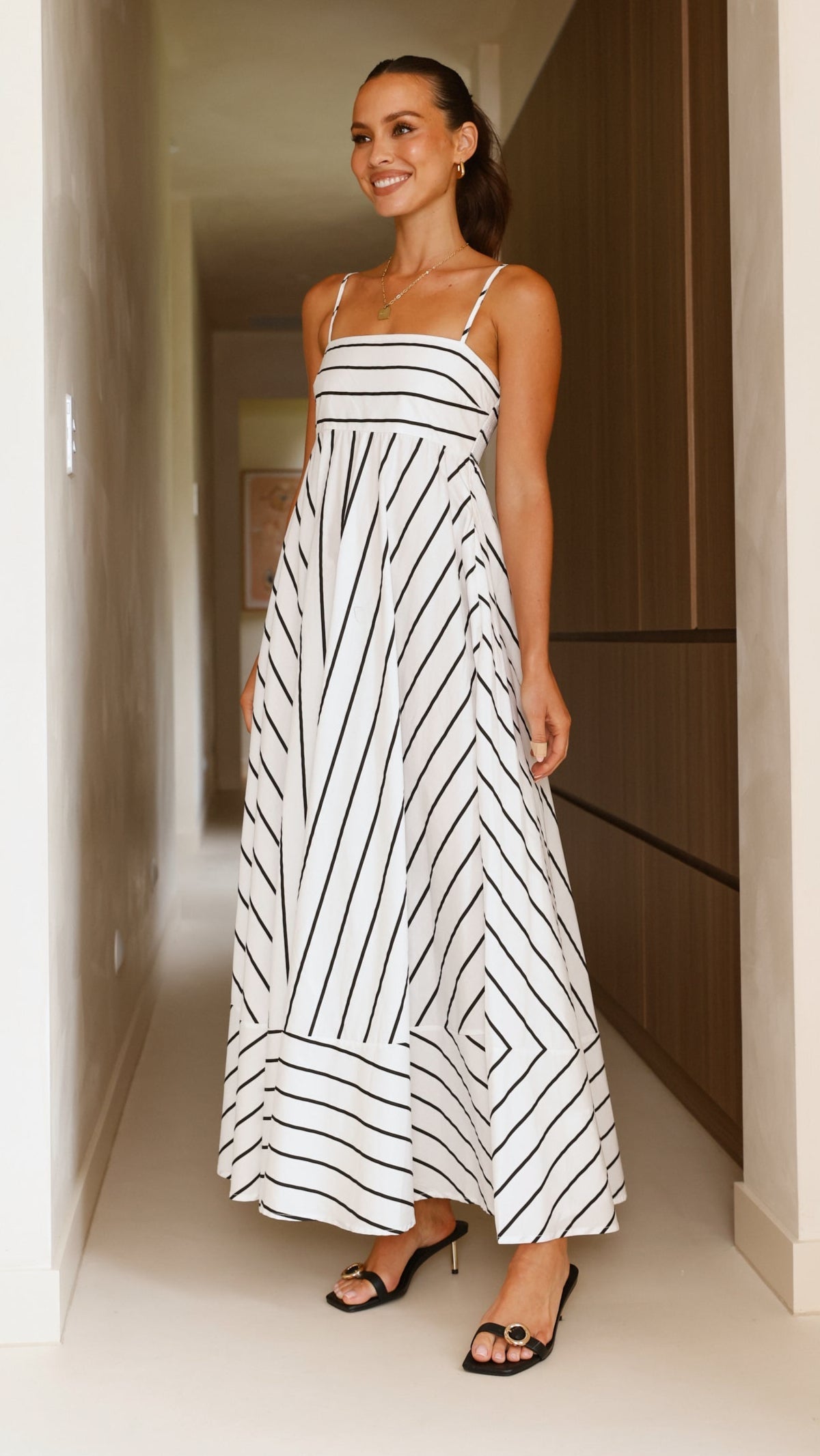 Kaethe Maxi Dress - White/Black Stripe