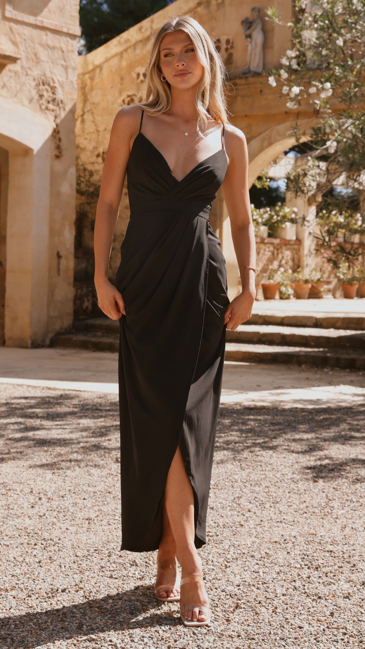 Charlotte Draped Maxi Dress -Black