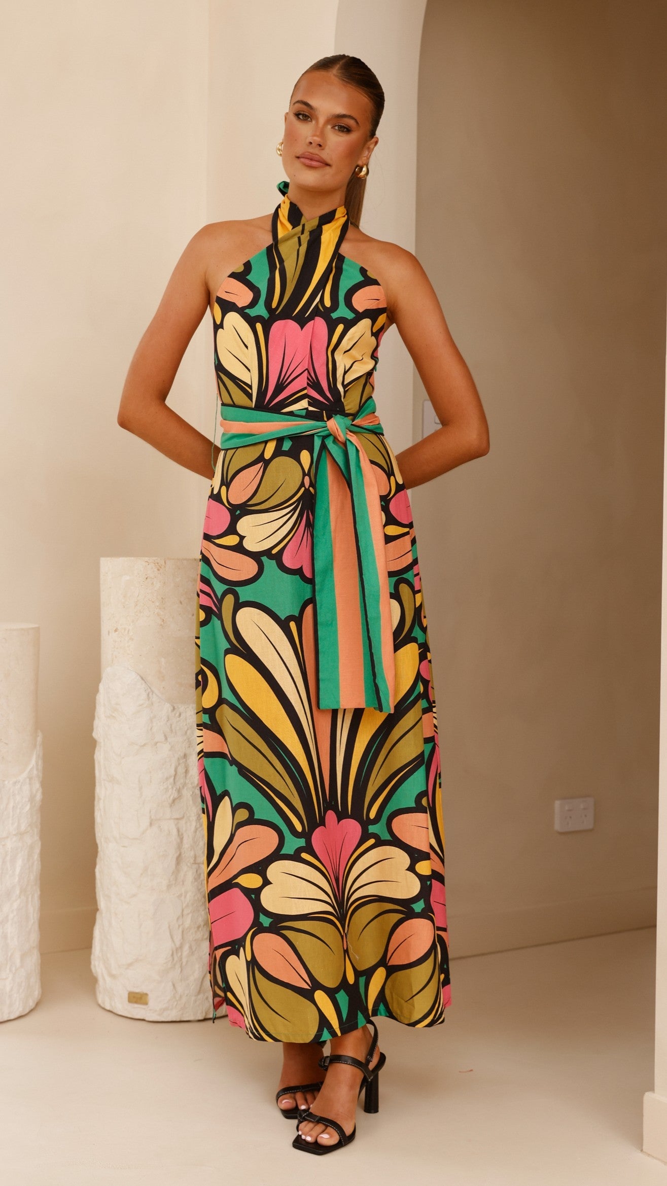 Portugal Twist Halter Maxi Dress - Apple