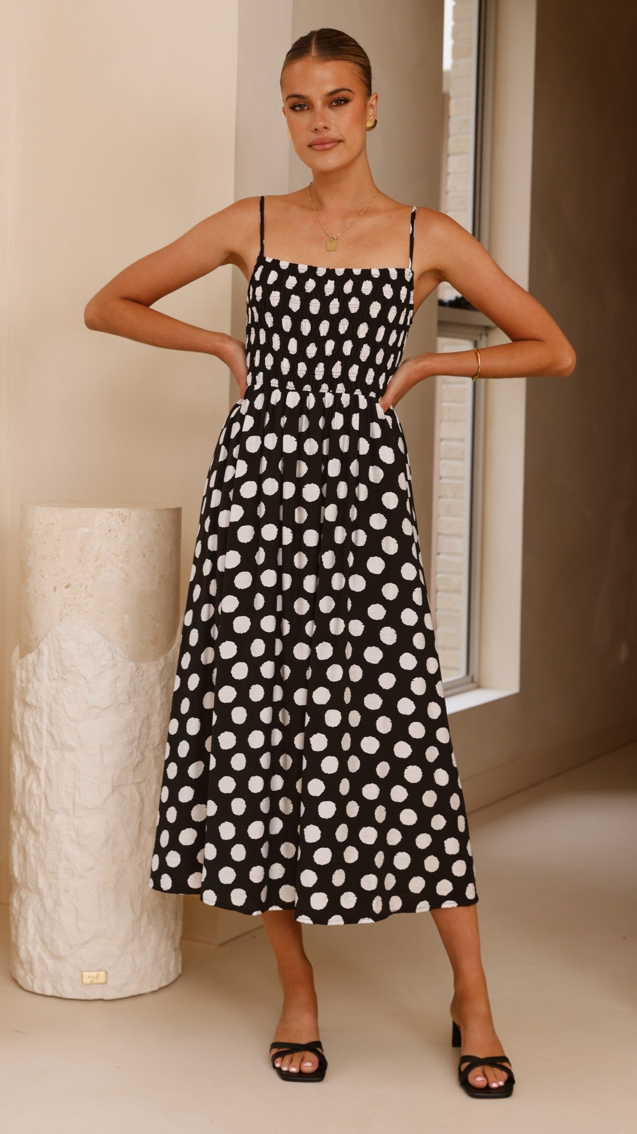 Roma Midi Dress - Black/ White Spot
