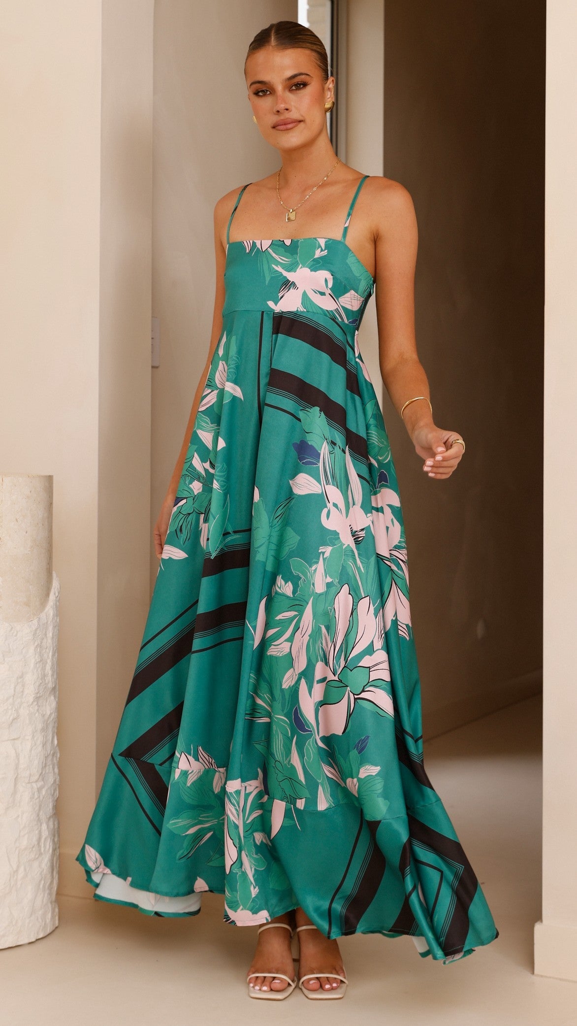 Kaethe Maxi Dress - Green/Pink