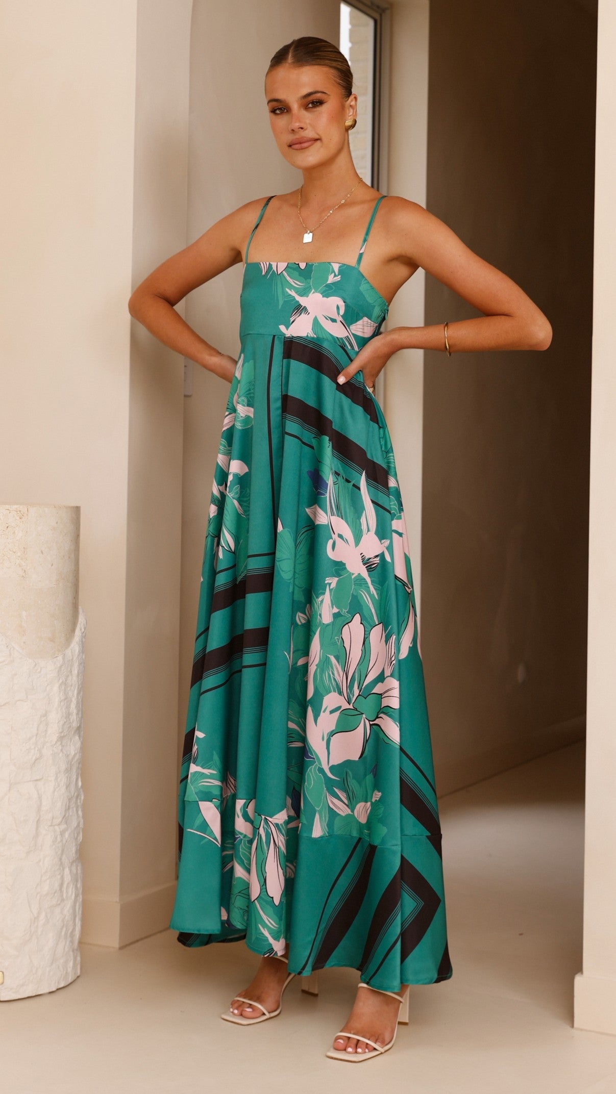 Kaethe Maxi Dress - Green/Pink