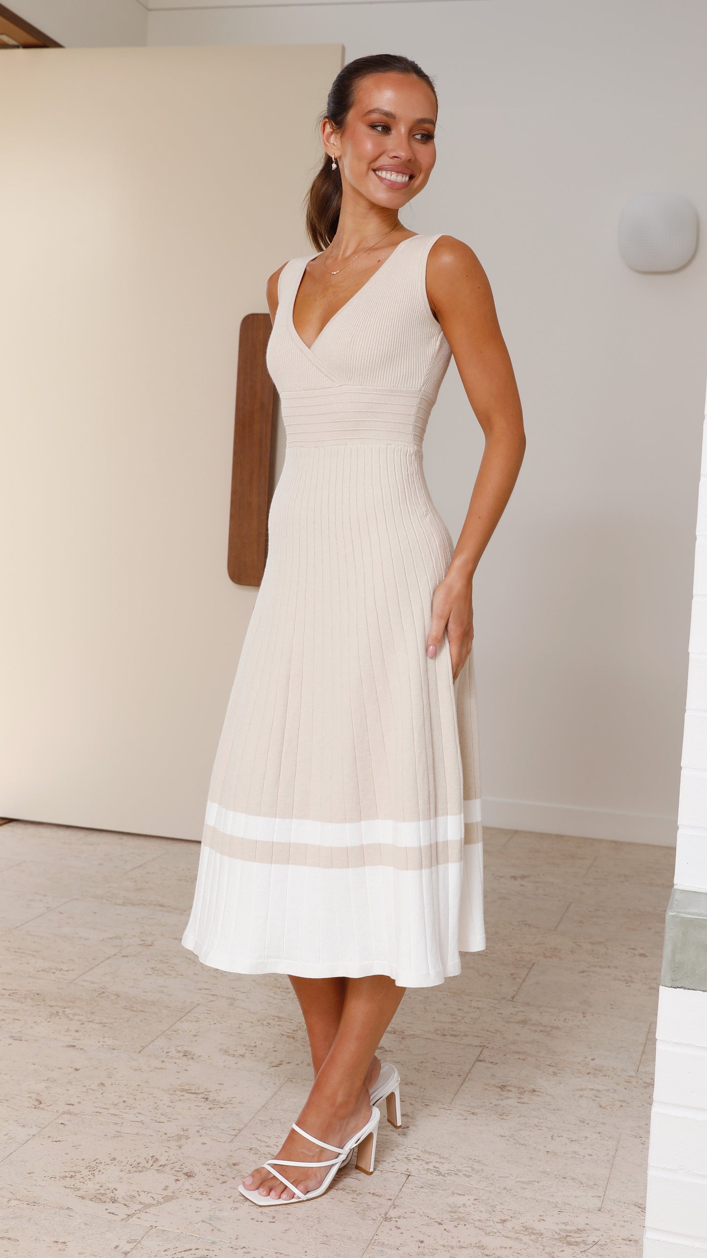 Jayde Knit Dress - Beige/White