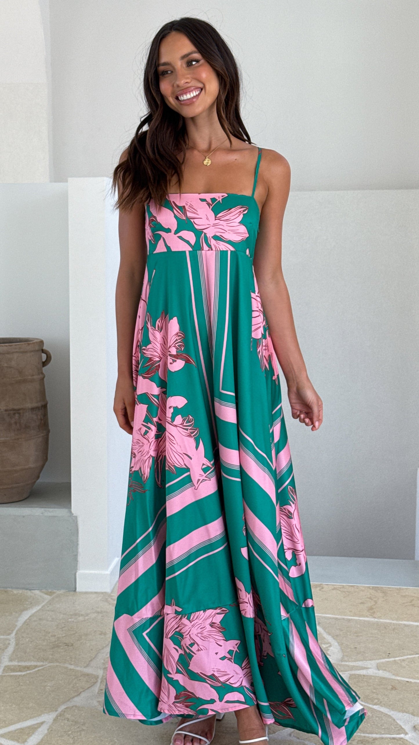 Kaethe Maxi Dress - Green/Pink Floral