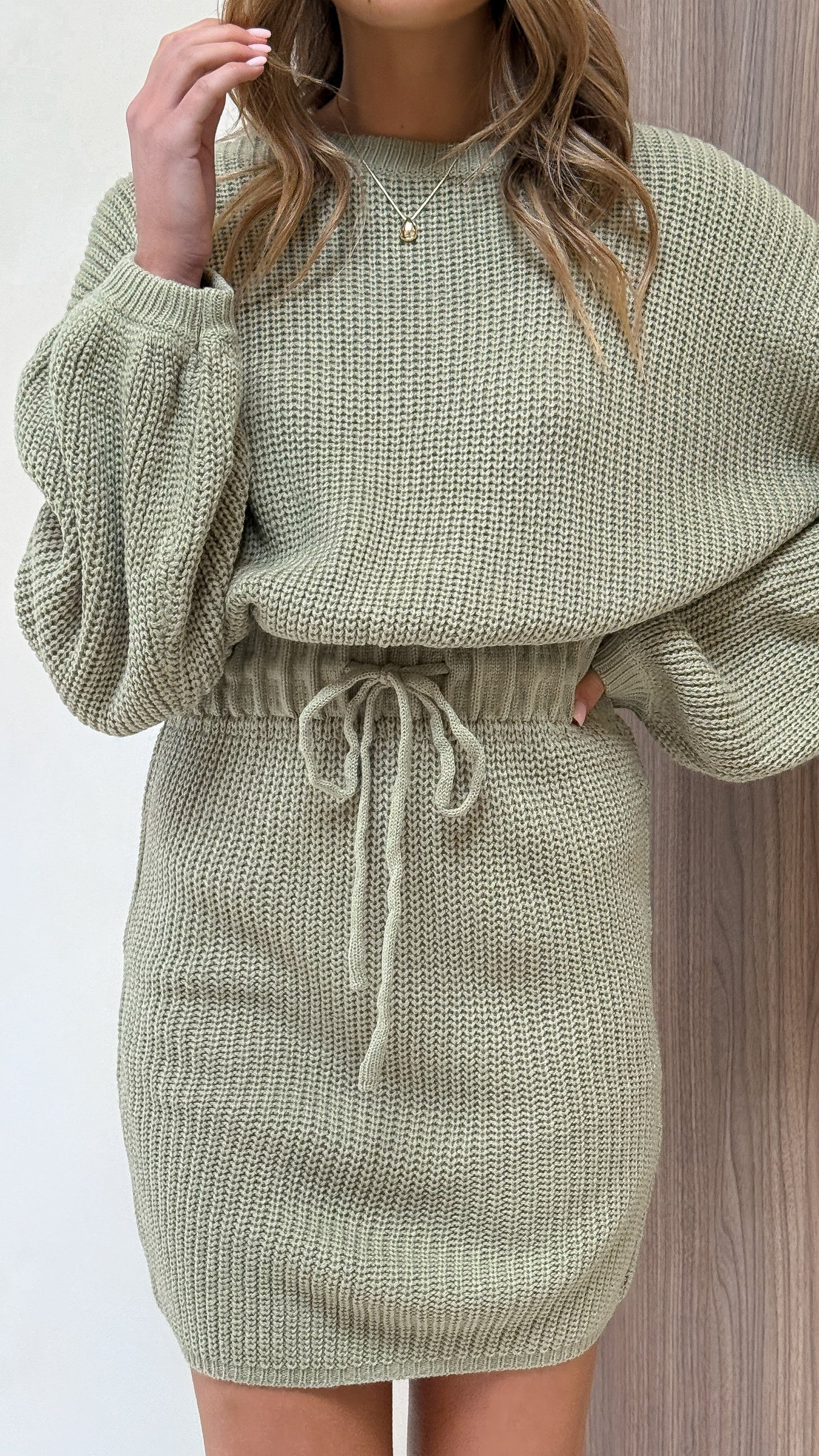 Feya Knit Mini Dress - Olive