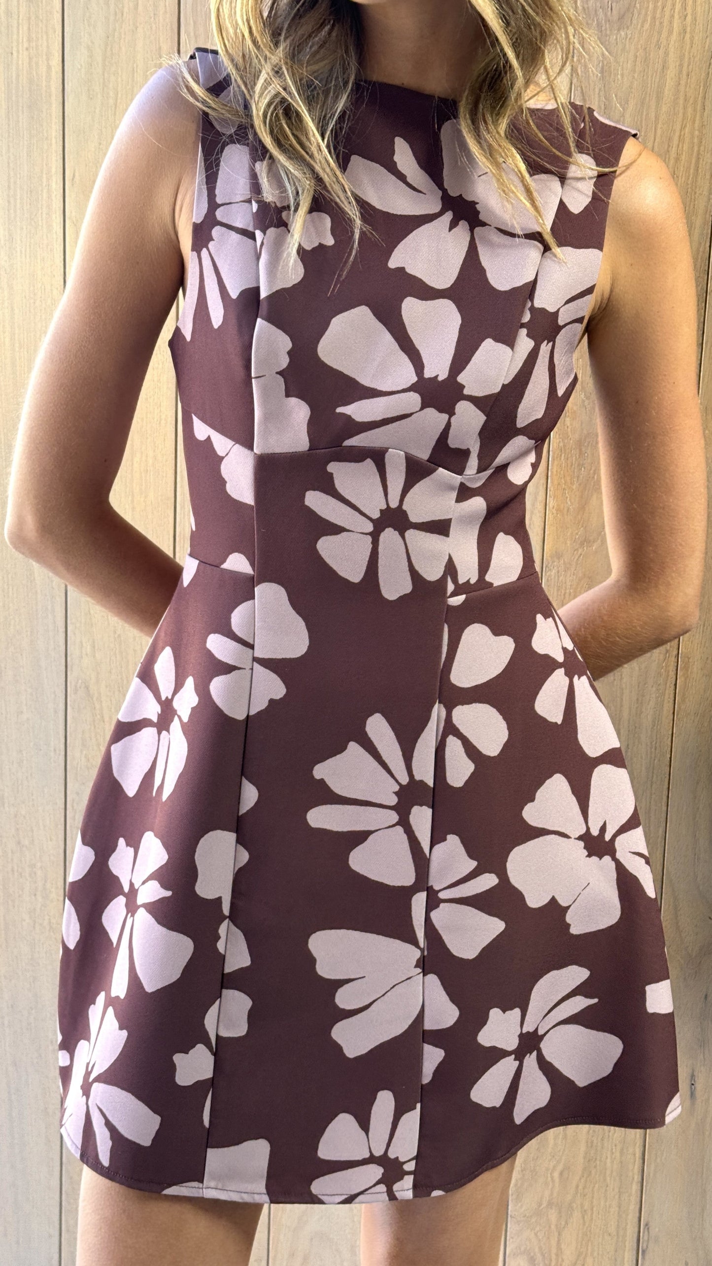 Rafiki Mini Dress - Brown Daylillies