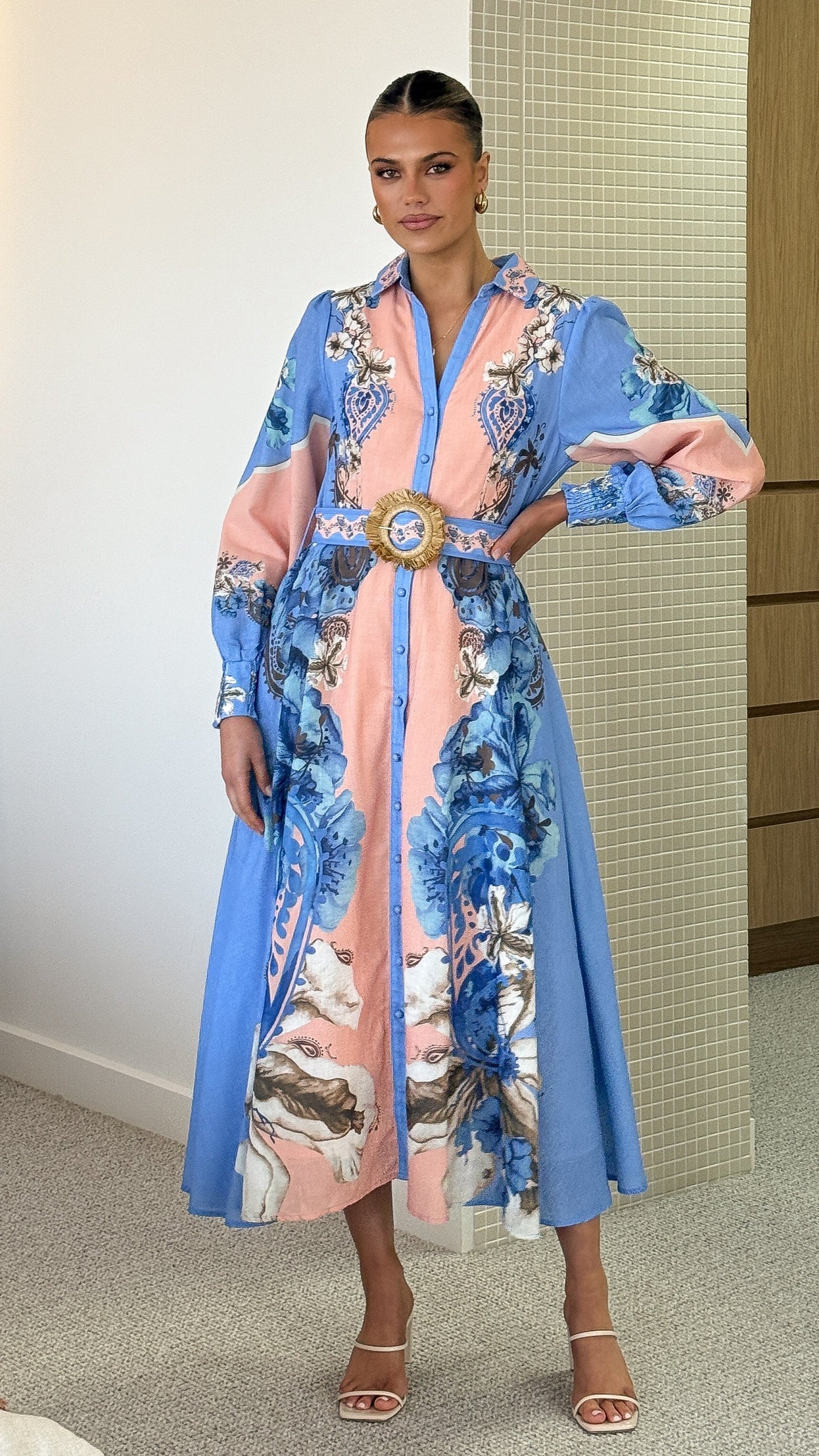 Naliah Long Sleeve Maxi Dress - Willow Blue