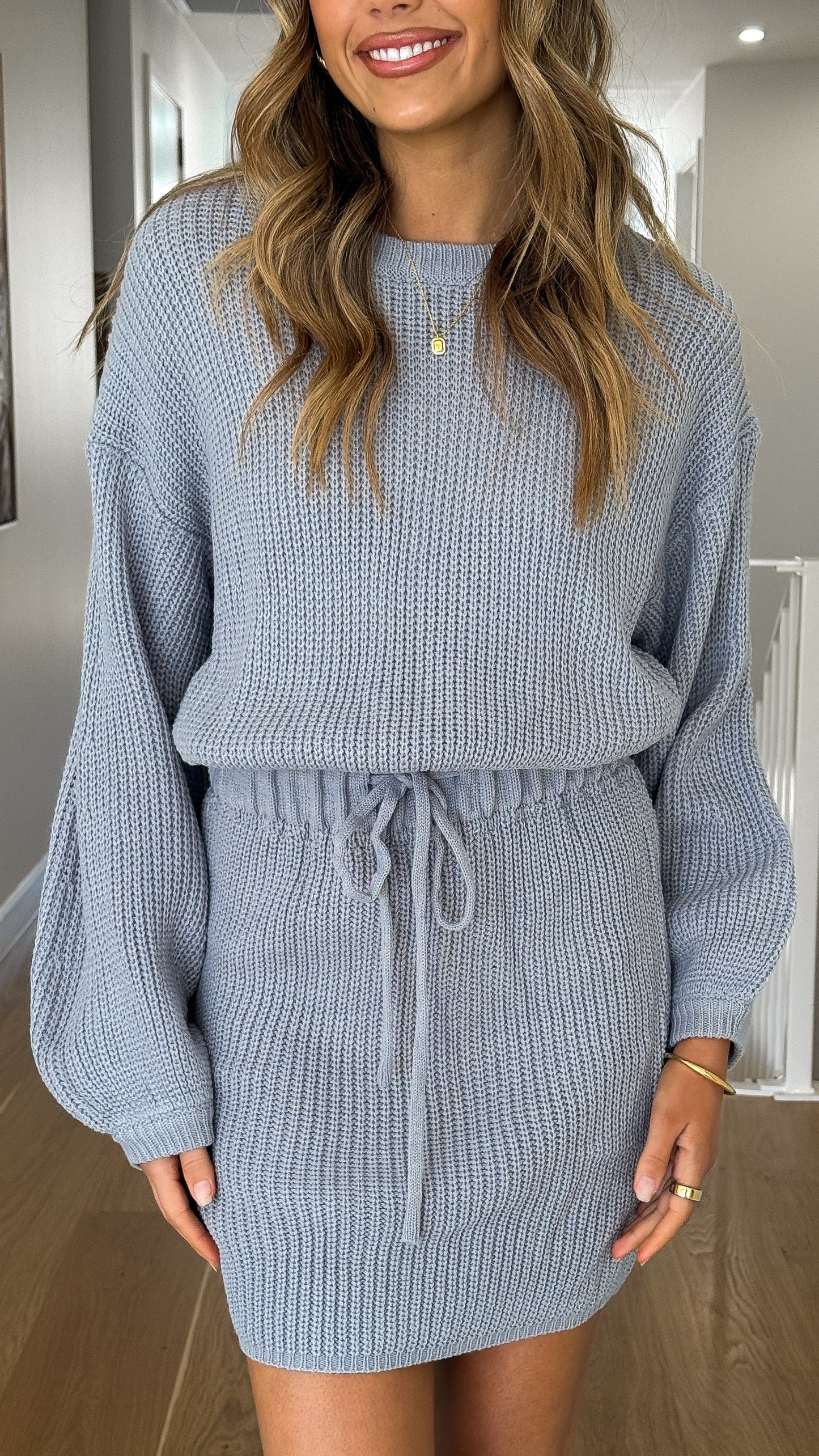 Feya Knit Mini Dress - Blue