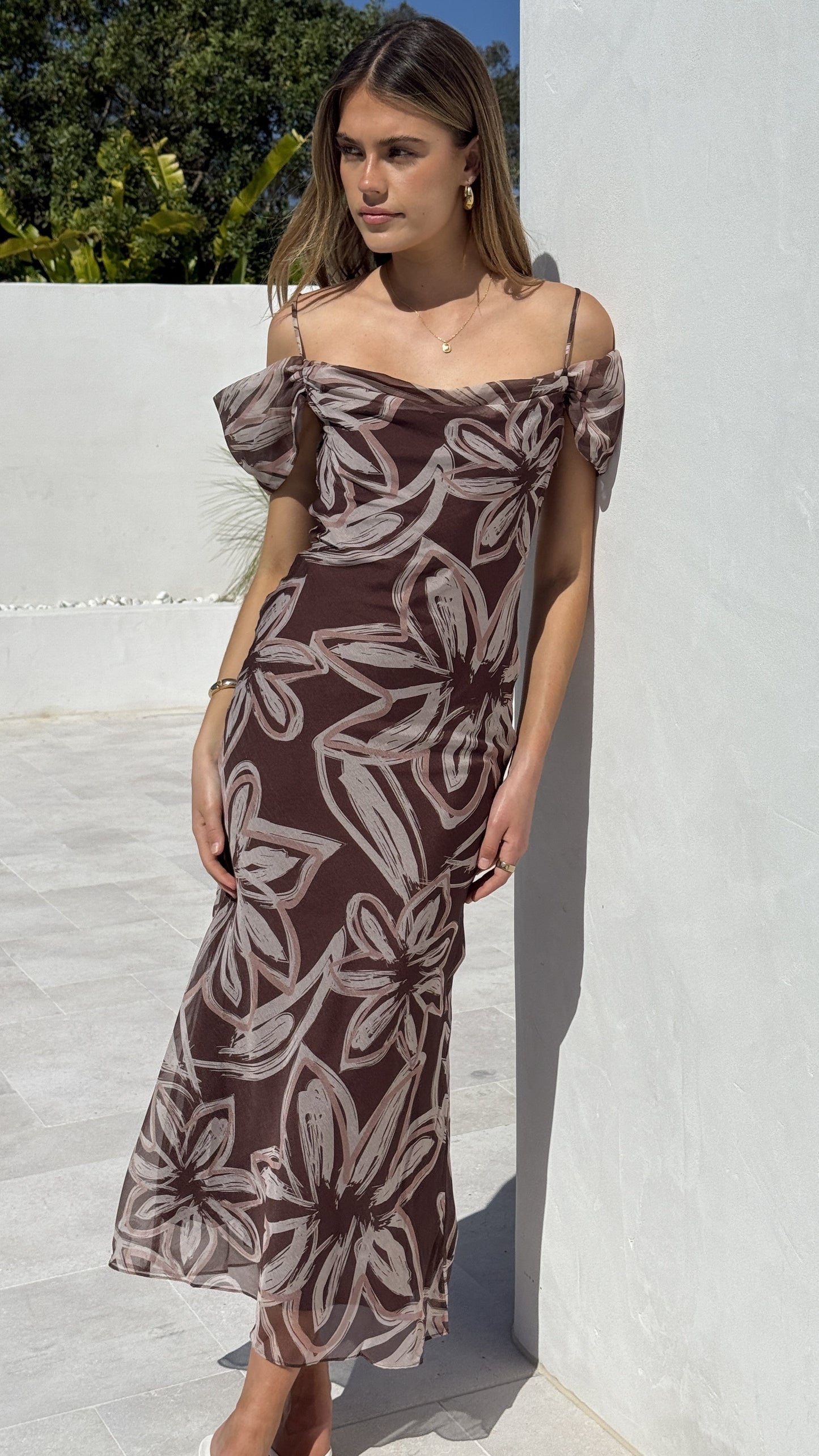 Adrianna Midi Dress - Brown Floral