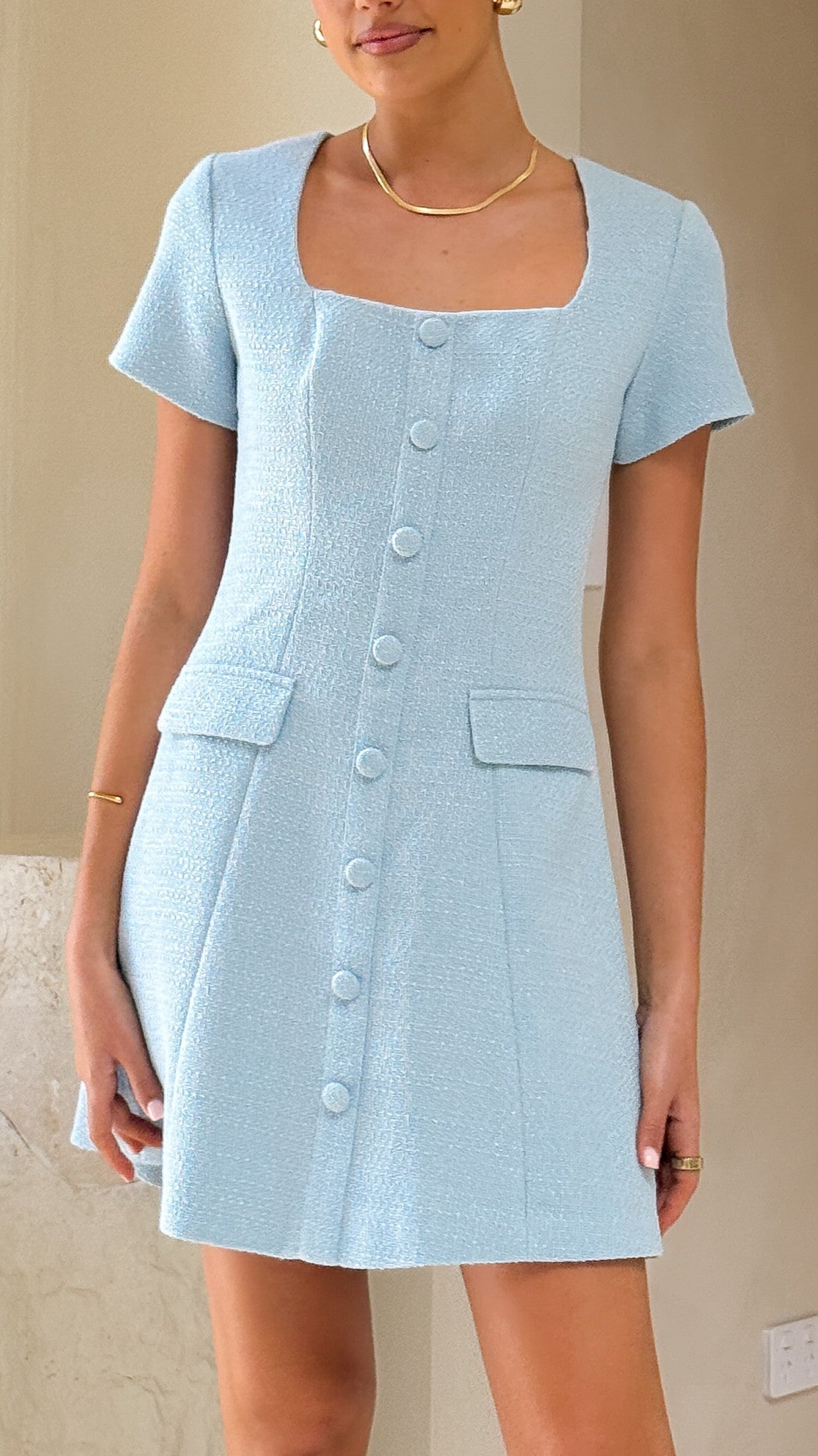 Karen Tweed Mini Dress - Blue