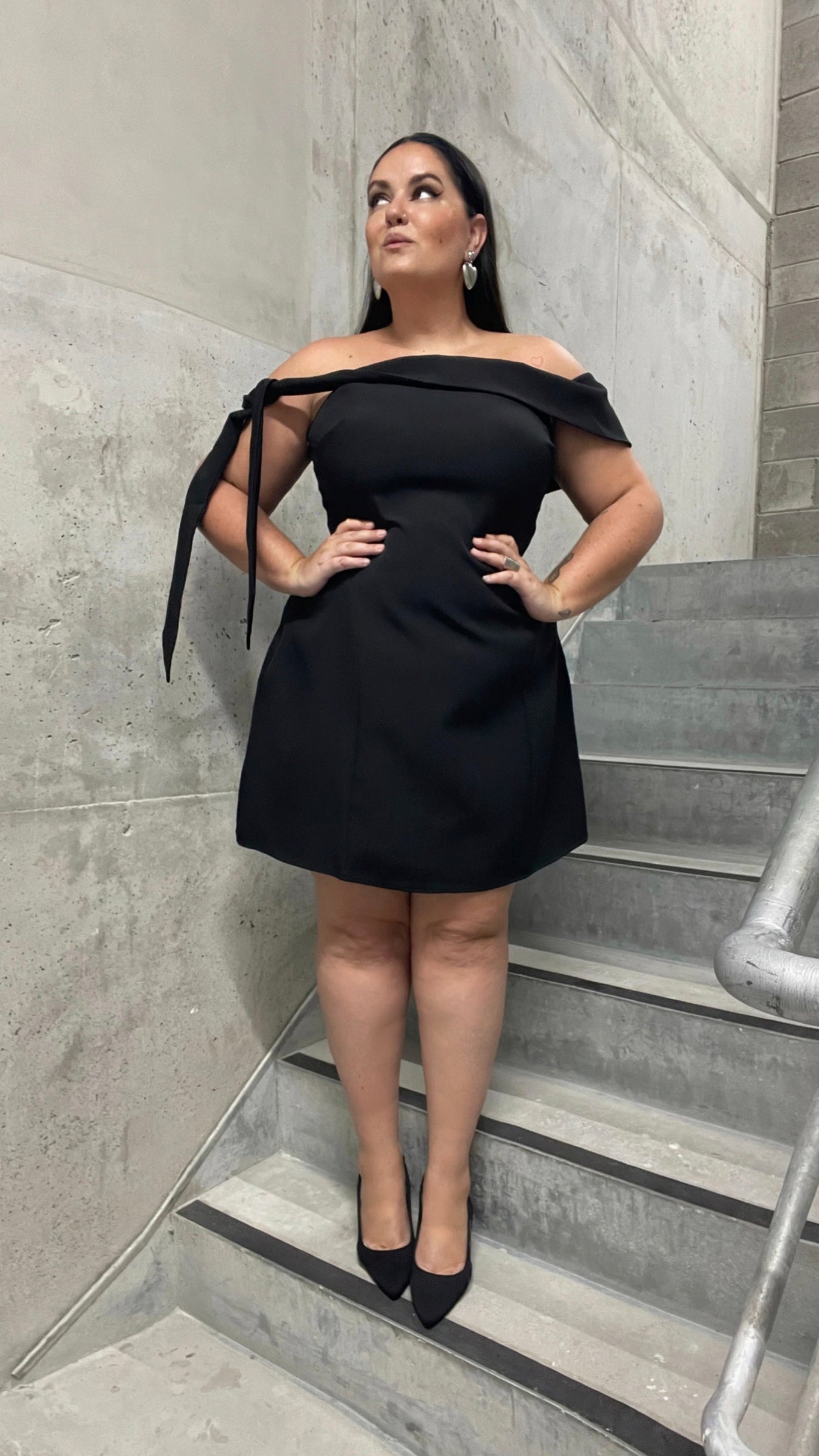 Halen Off Shoulder Mini Dress - Black