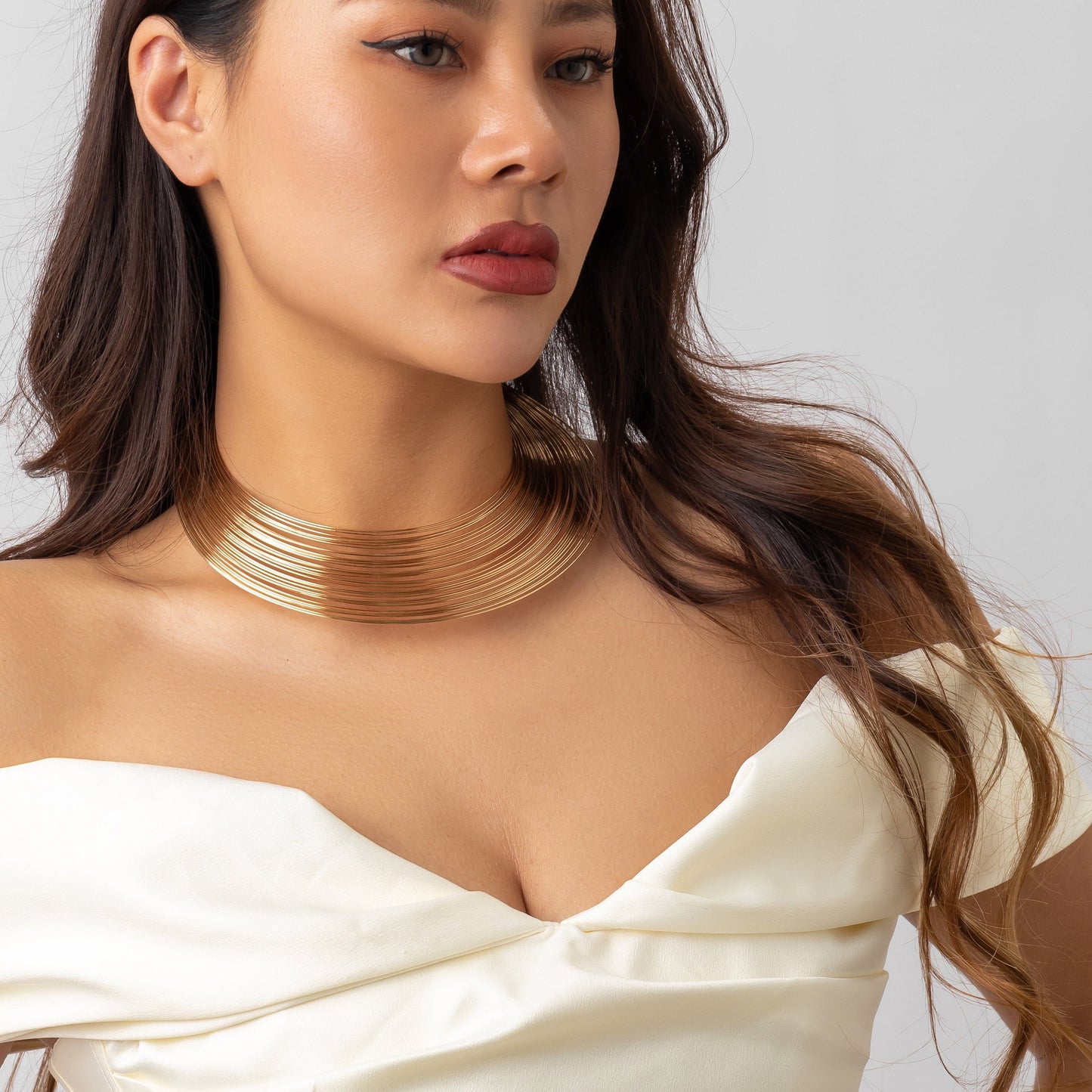 Geometric Gold Silver Tone Abstract Pattern Chunky Collar Choker