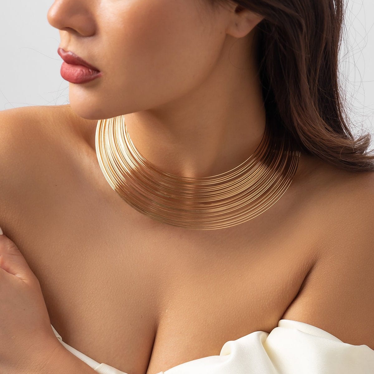 Geometric Gold Silver Tone Abstract Pattern Chunky Collar Choker