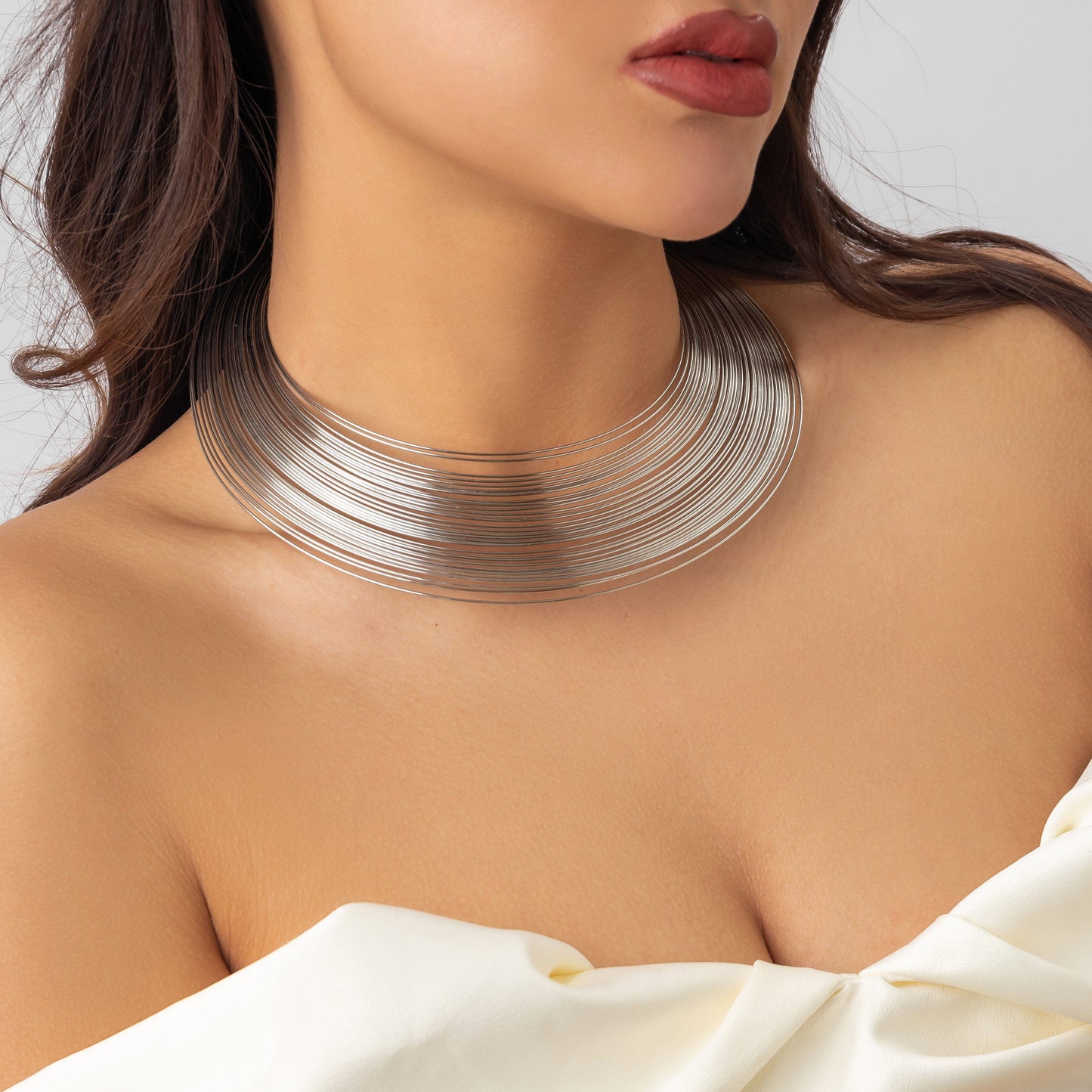 Geometric Gold Silver Tone Abstract Pattern Chunky Collar Choker