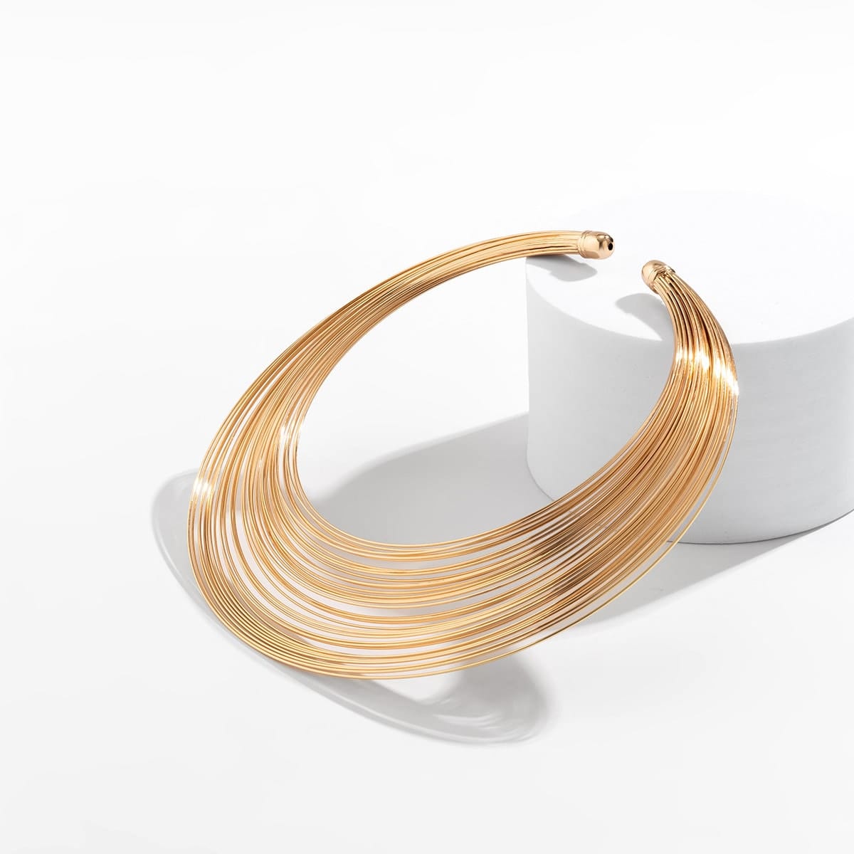 Geometric Gold Silver Tone Abstract Pattern Chunky Collar Choker