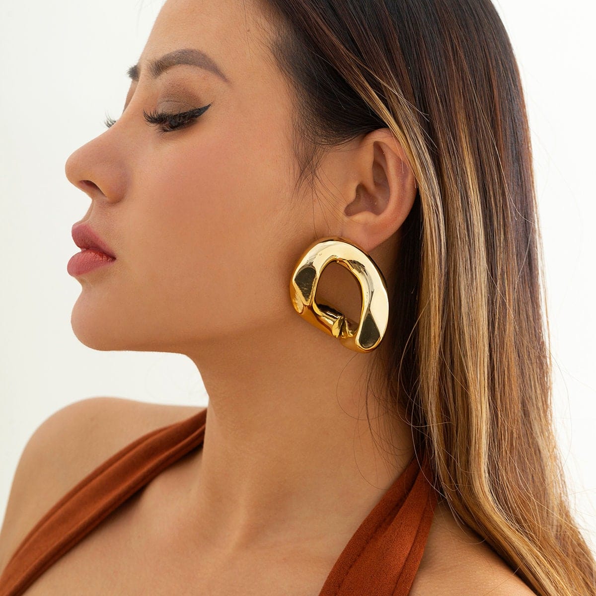 Geometric Gold Silver Tone Chunky Hoop Earrings