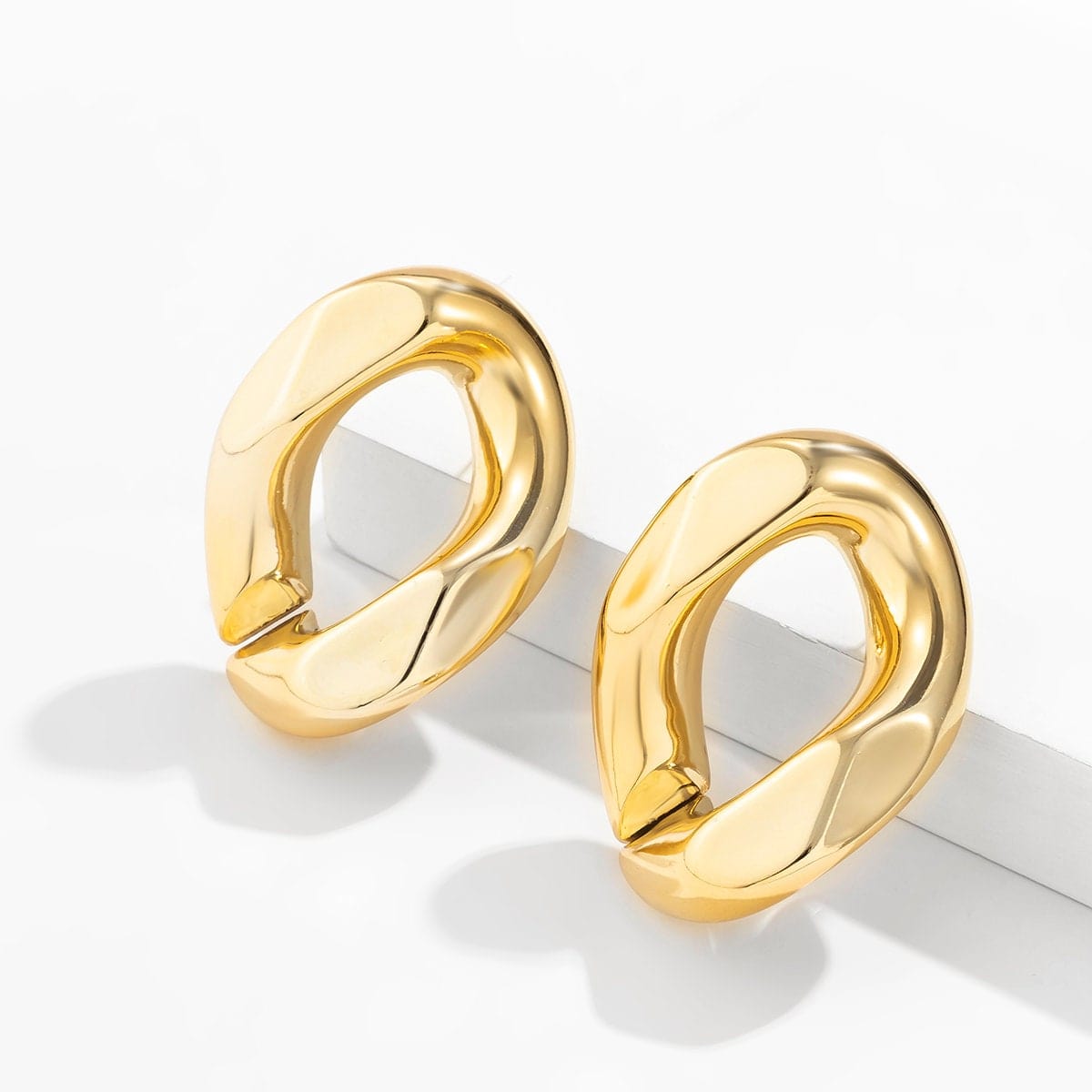 Geometric Gold Silver Tone Chunky Hoop Earrings
