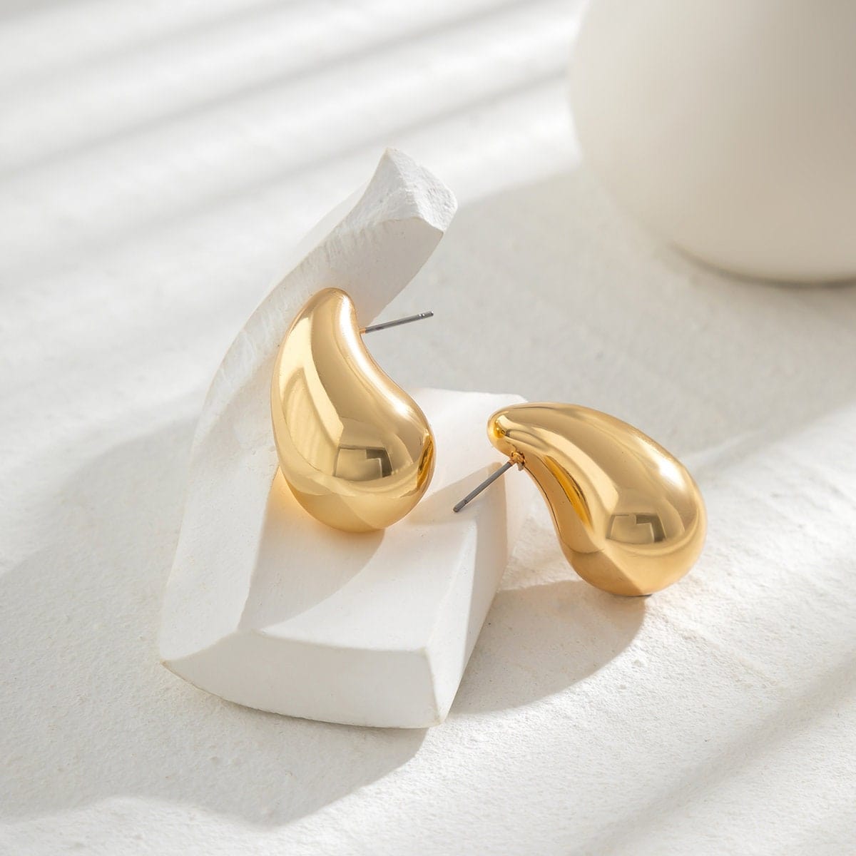 Geometric Gold Silver Tone Chunky Waterdrop Earrings