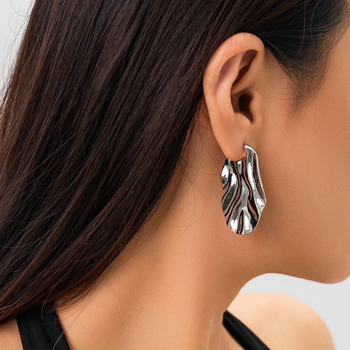 Geometric Gold Silver Tone Irregular Metallic Earrings
