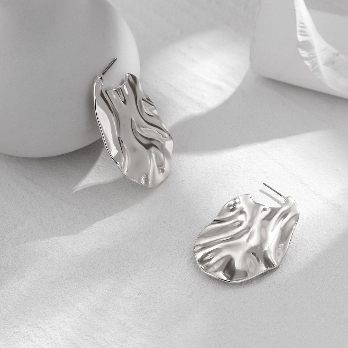 Geometric Gold Silver Tone Irregular Metallic Earrings