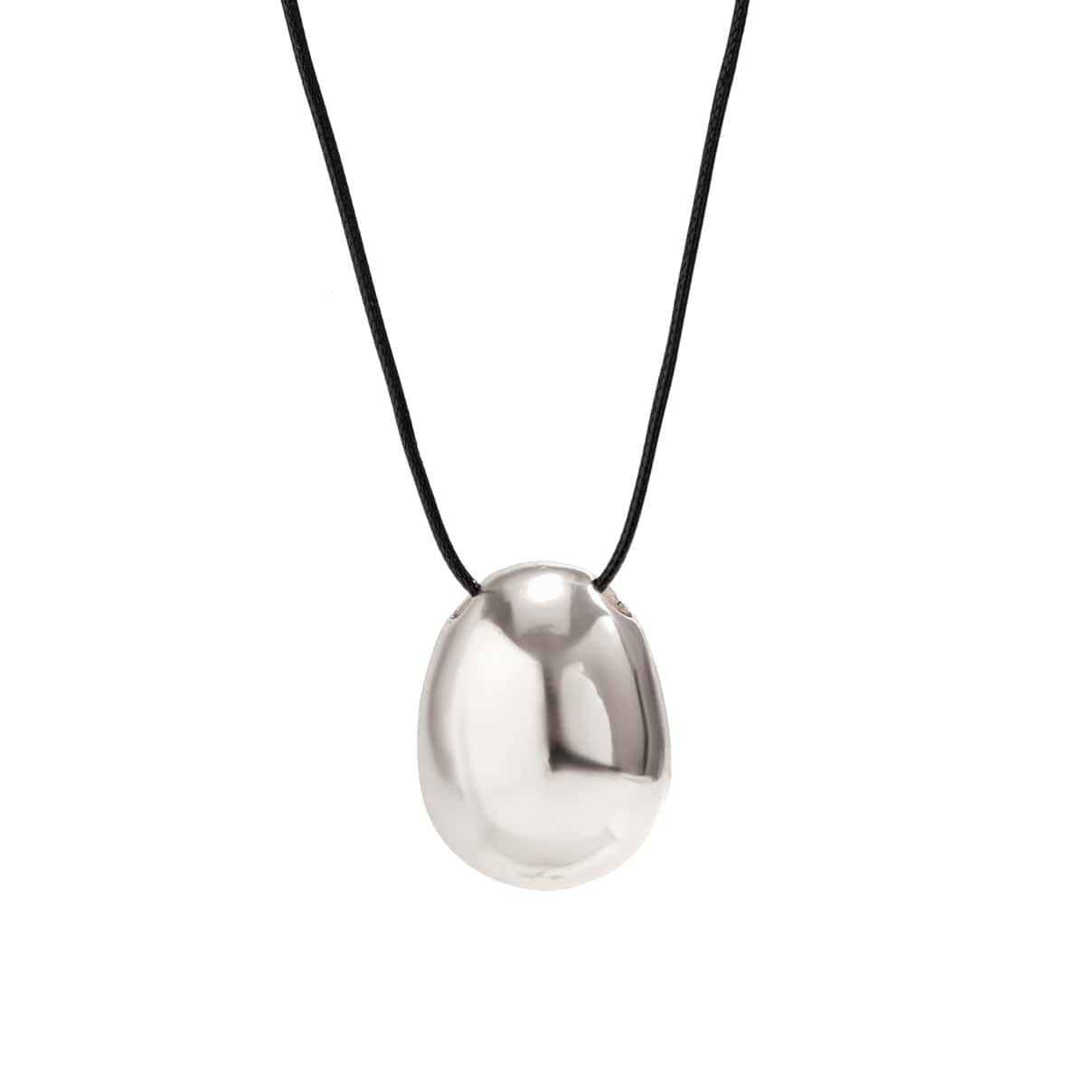 Geometric Gold Silver Tone Metallic Oval Pendant Wax Cord Necklace
