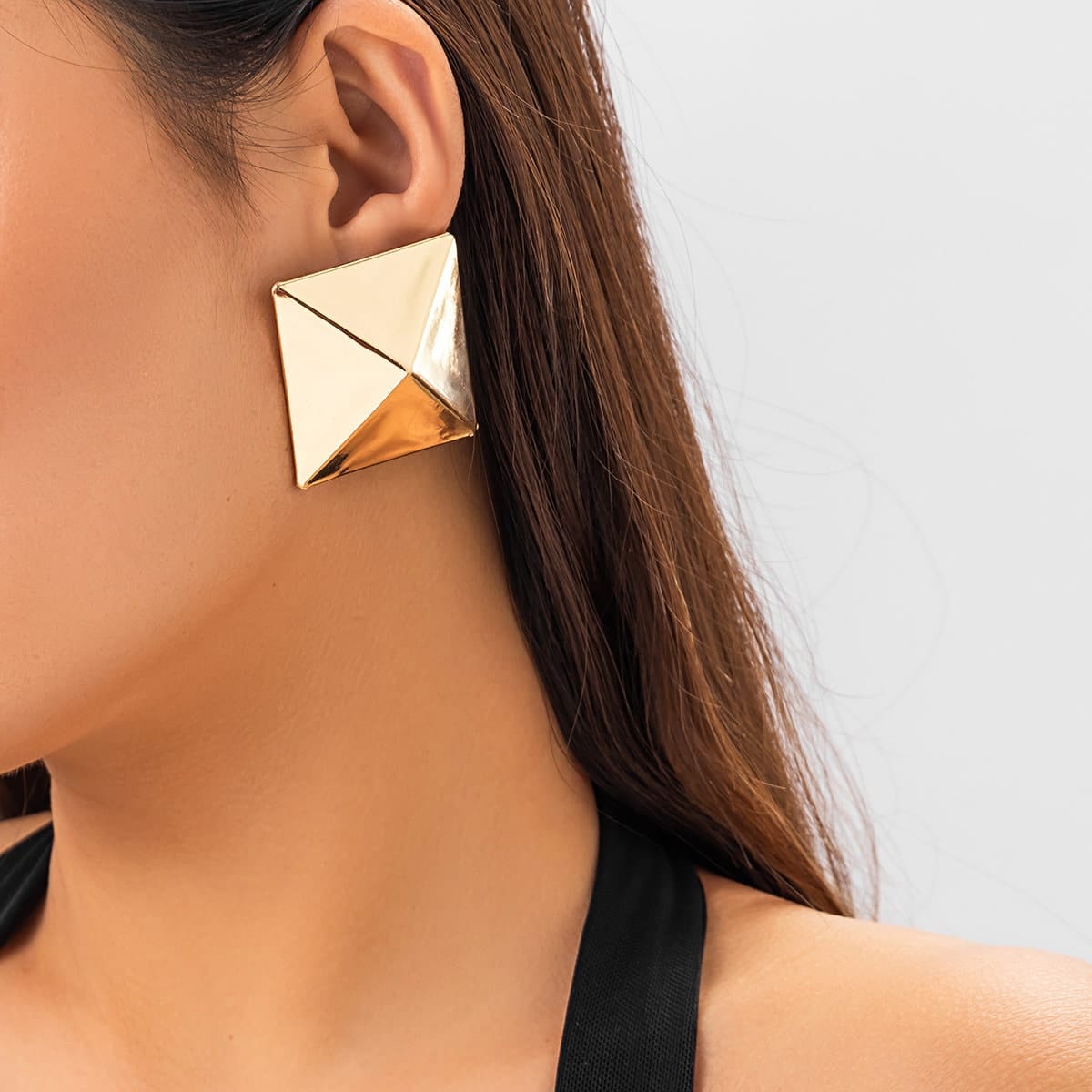 Geometric Gold Silver Tone Origami Pyramid Earrings