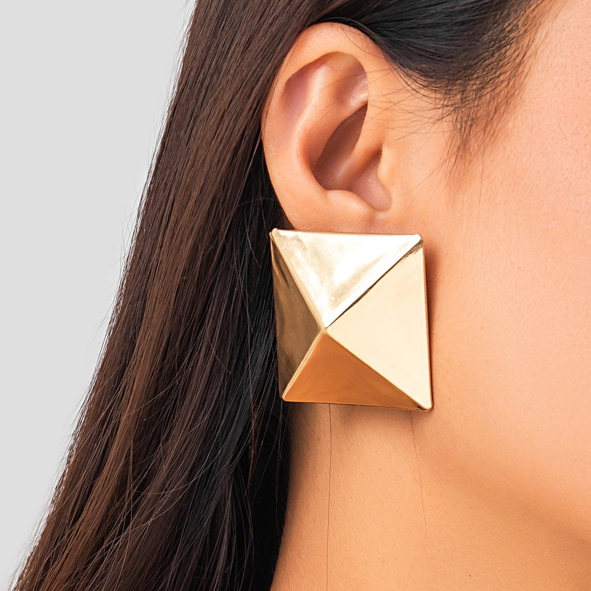 Geometric Gold Silver Tone Origami Pyramid Earrings