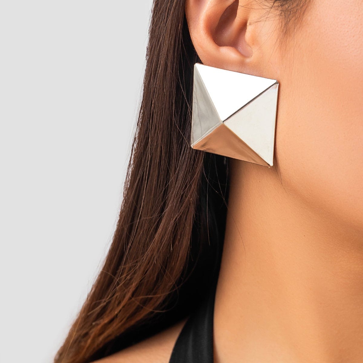 Geometric Gold Silver Tone Origami Pyramid Earrings