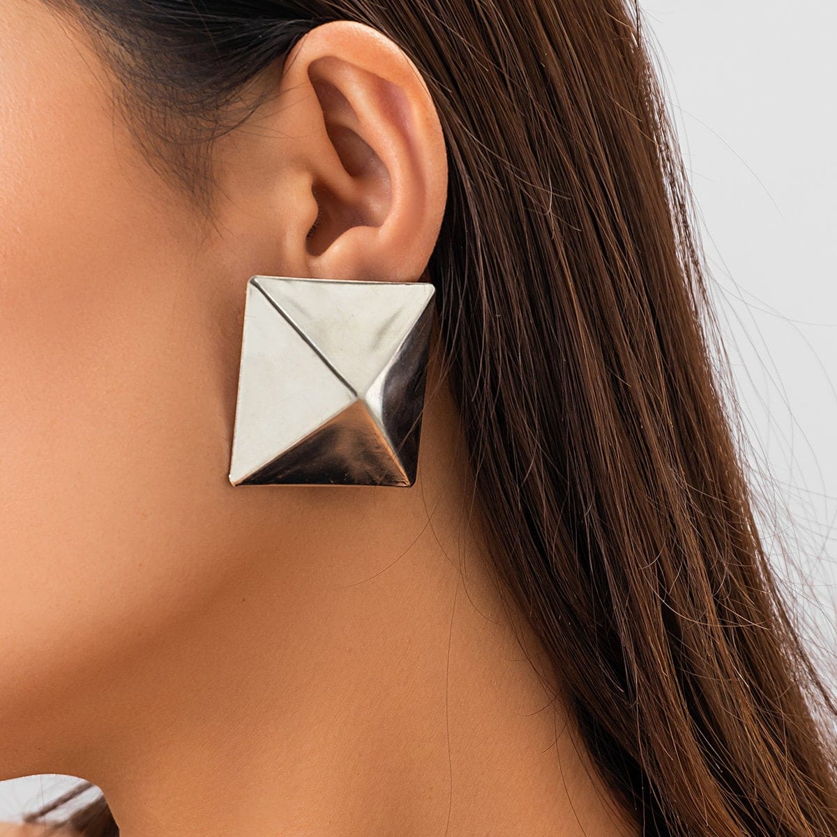 Geometric Gold Silver Tone Origami Pyramid Earrings