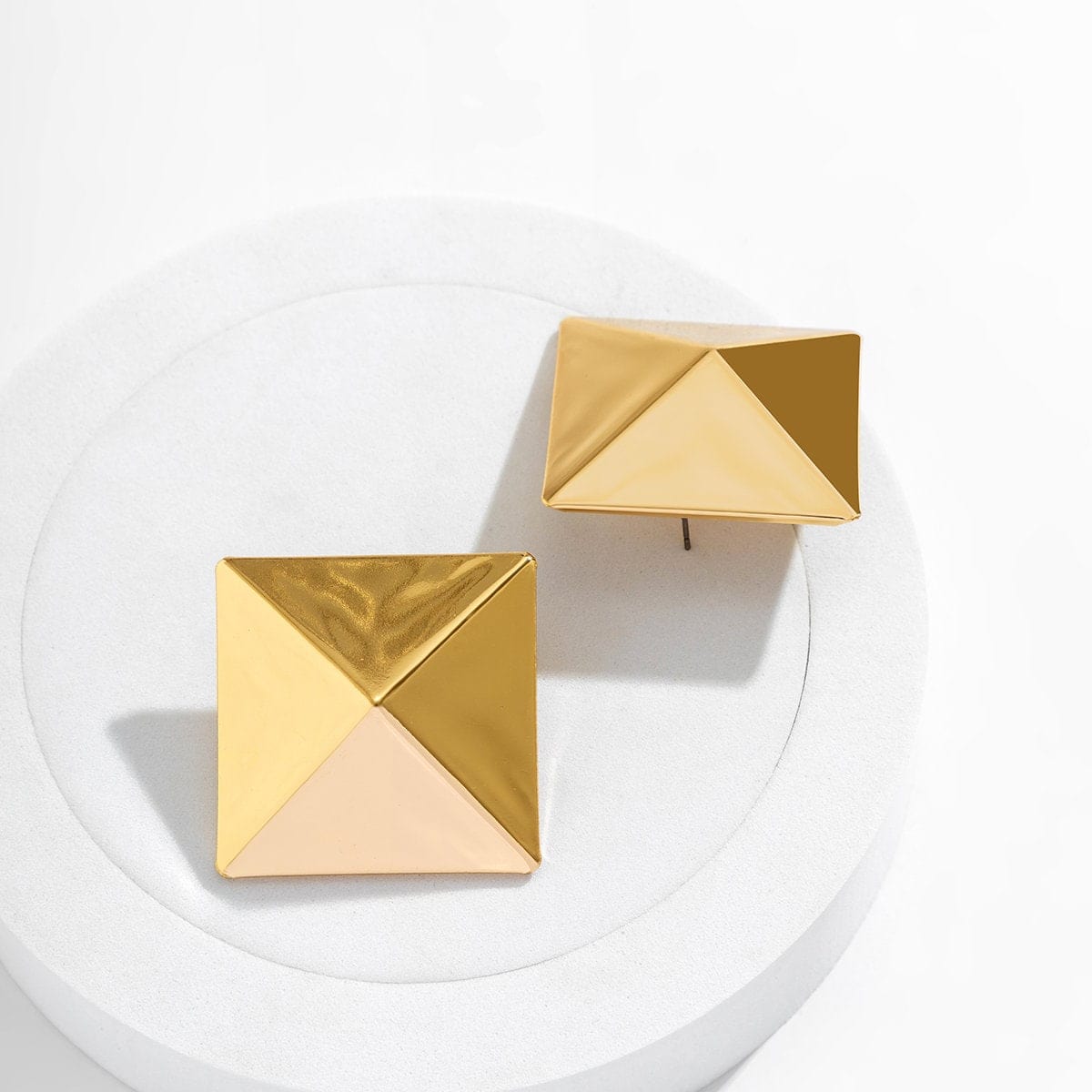 Geometric Gold Silver Tone Origami Pyramid Earrings