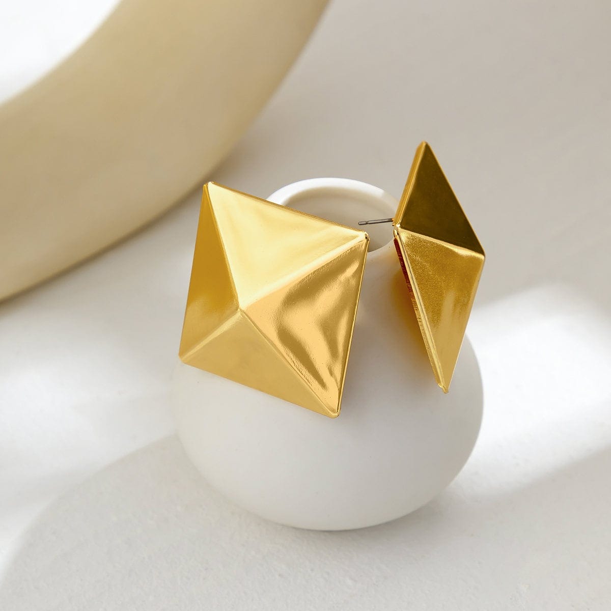 Geometric Gold Silver Tone Origami Pyramid Earrings