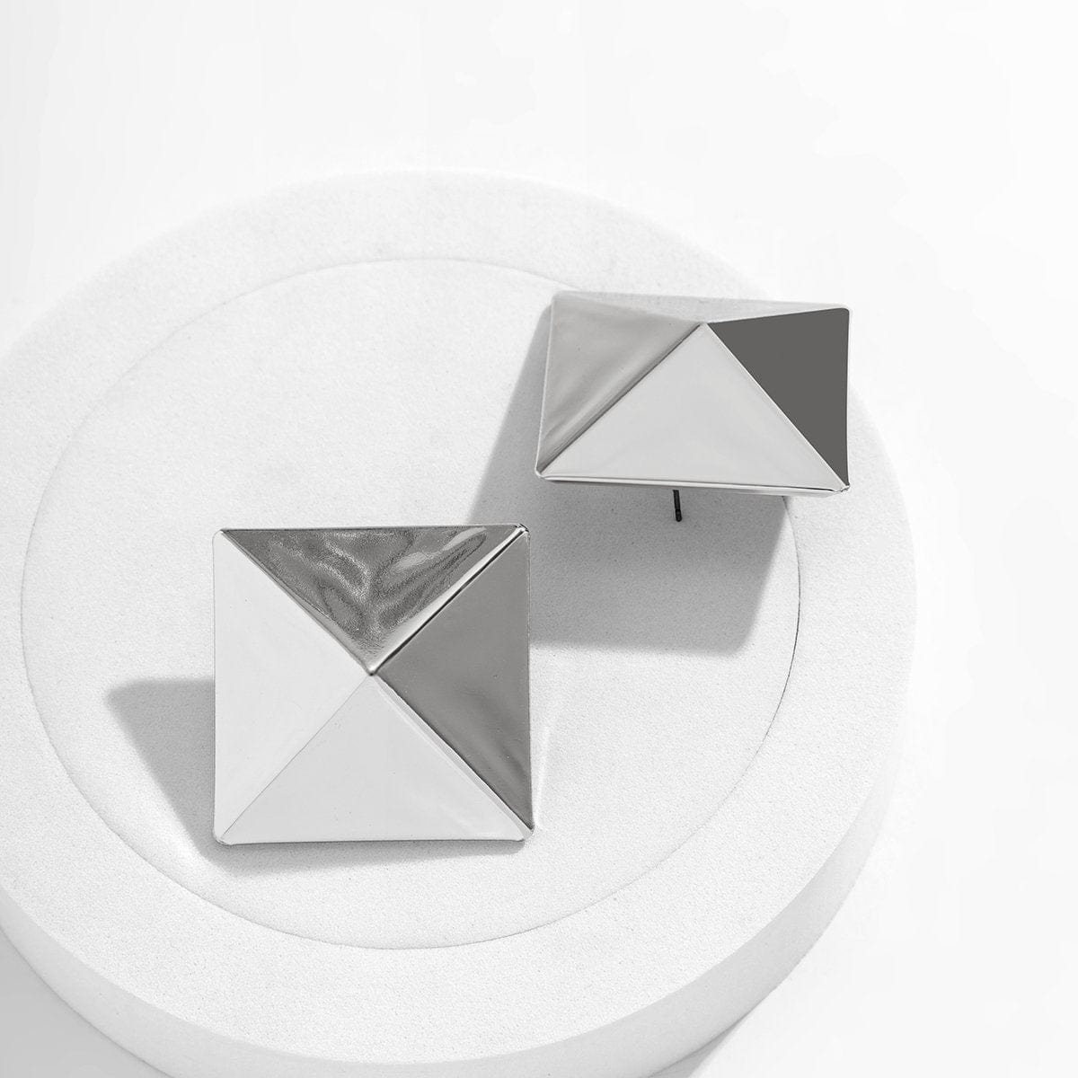 Geometric Gold Silver Tone Origami Pyramid Earrings