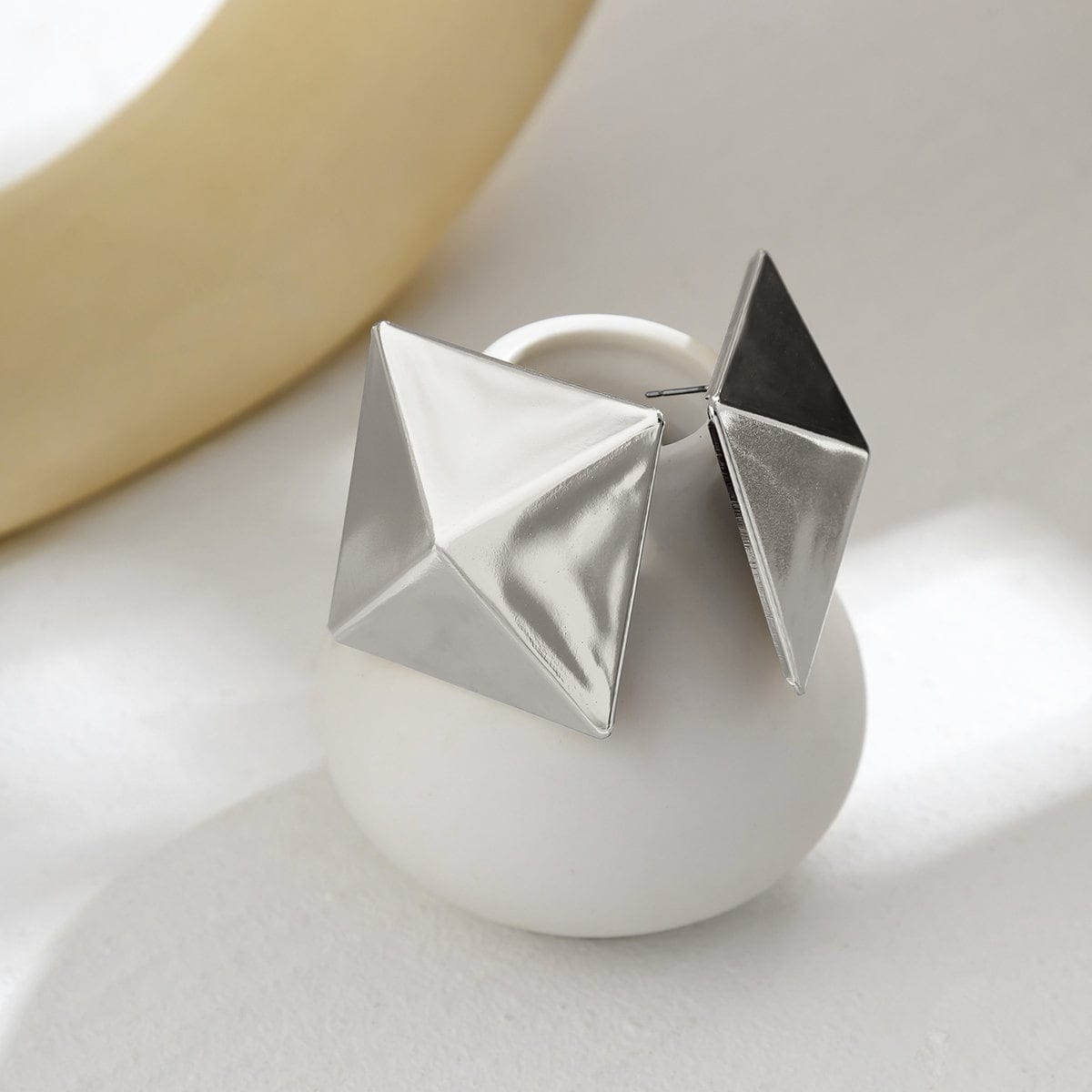 Geometric Gold Silver Tone Origami Pyramid Earrings