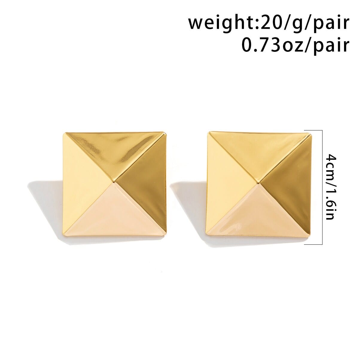 Geometric Gold Silver Tone Origami Pyramid Earrings