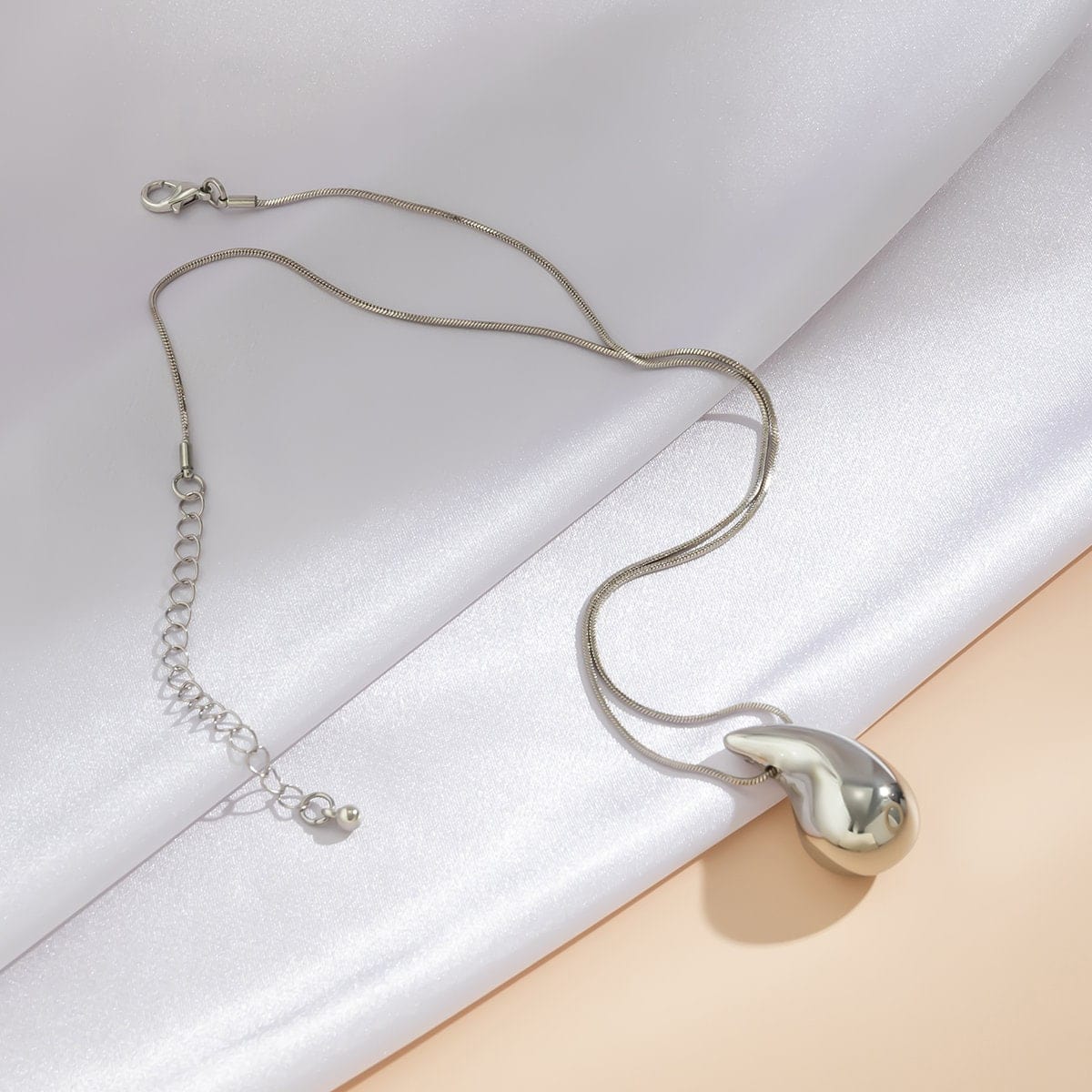 Geometric Gold Silver Tone Water-drop Pendant Chain Necklace